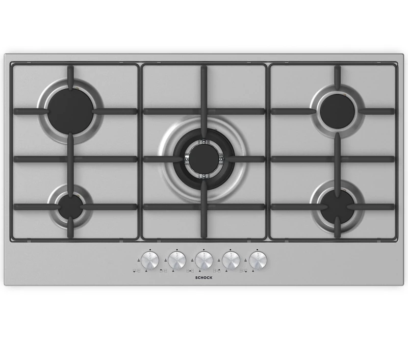 SCHOCK | 5-burner Silver PC90 AV baking tray, saucer grills with cast iron, safety valves, stainless steel, 860 x 500 mm