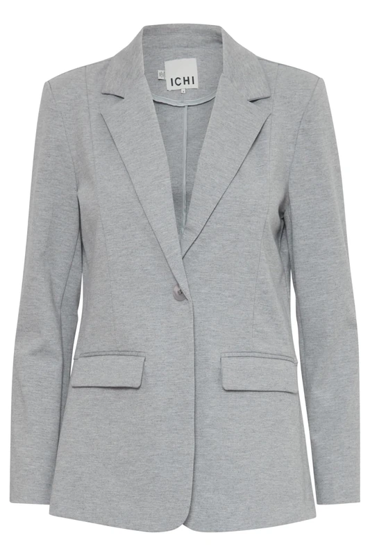 ICHI IHKATE Women's Blazer Jacket Blazer Suit Jacket with 1 Button Shape Flap Pockets Lapel Collar Light Elastic Regular Fit, Grey Blend (200318), M