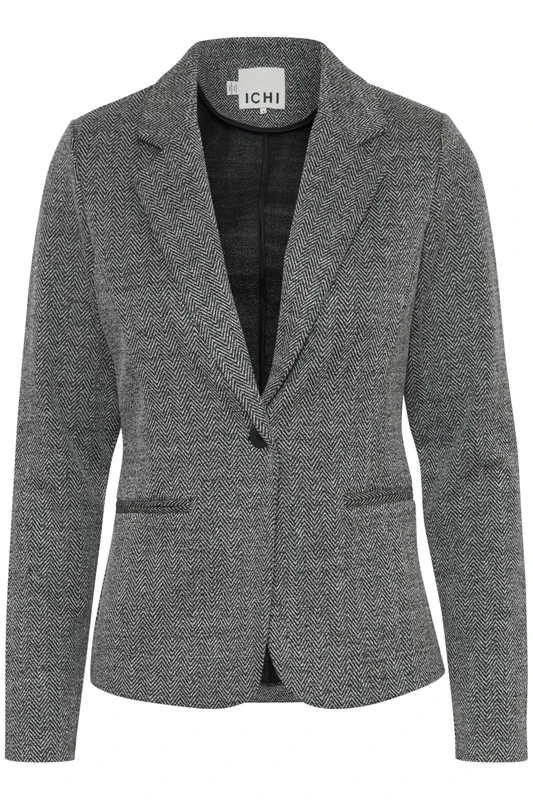ICHI Women's Ihkate Jacquard Bl4 Business Casual Blazer, Black/White Herringbone (203523), XS