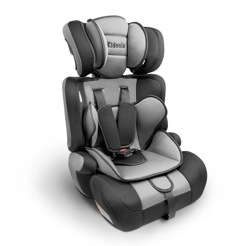 Kidoola Adjustable Car Seat for Toddlers & Children - Safety Certified Booster Seat, Padded & Comfortable with 3 Adjustable Age Functions & Straps, Up to 12 Years - (Grey & Black) (Grey/Black)