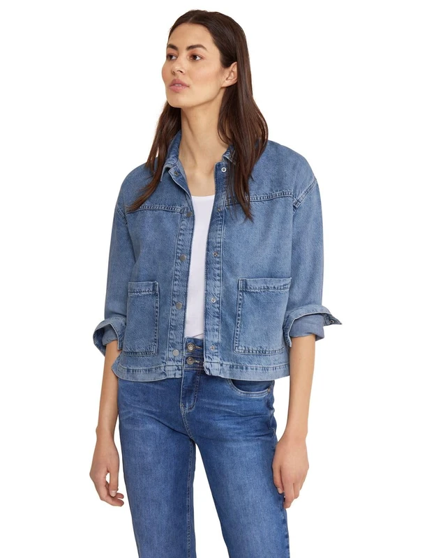 Street One Women's Denim Jacket, Bleached, Light Blue Authentic Wash, 44