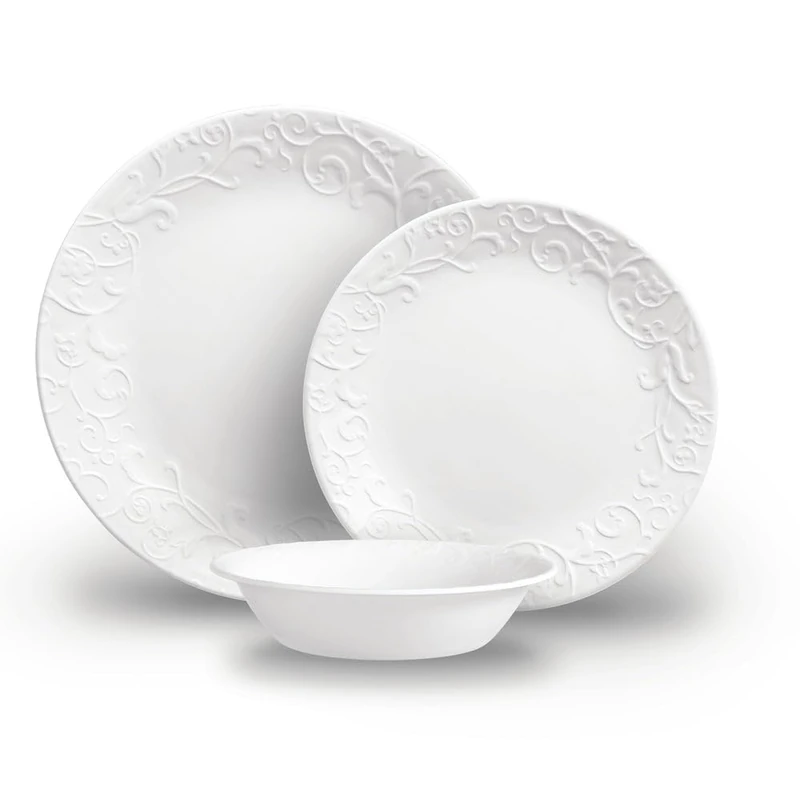 Corelle Bella Faenza Dinnerware for 12 People, Premium Dinnerware Made of Unique Triple Pressed Vitrelle™ Glass, Oven-Safe 175 °C, Microwave-Safe, Freezer and Dishwasher Safe