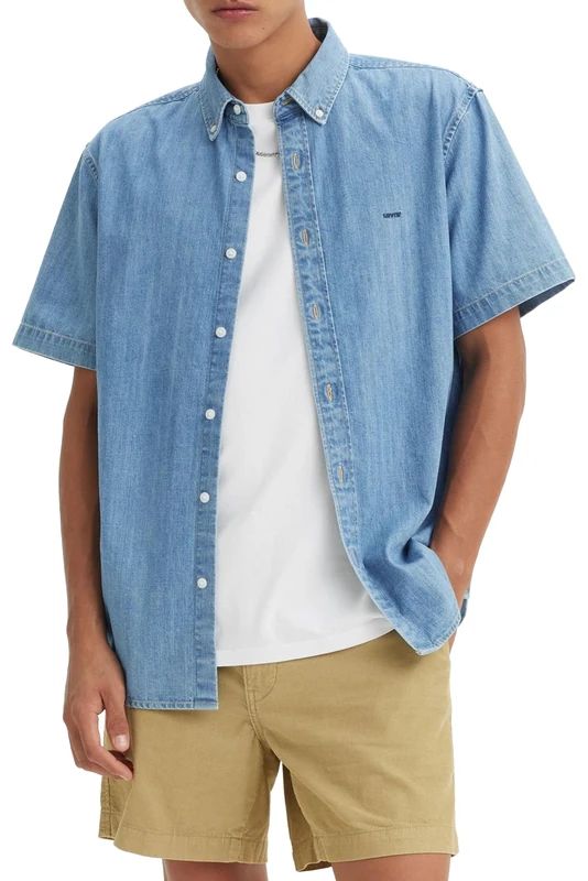 Levi's Men's Short-Sleeved Authentic Button Shirt, Eli Medium Blue Wash, S