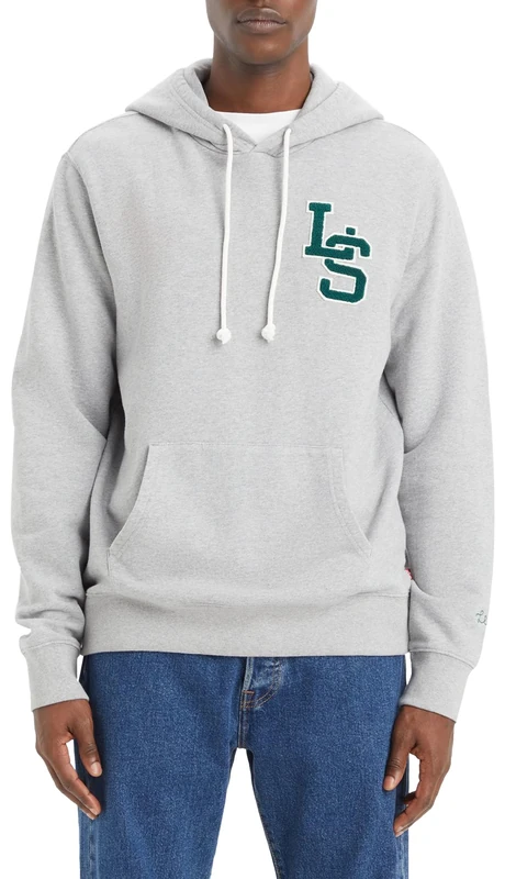 Levi's Men's Standard Graphic Sweatshirt Hoodie, ls letterman hoodie mhg, M