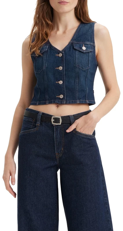 Levi's Women's Bella Denim Corset Top, Dark Side Scrape, M