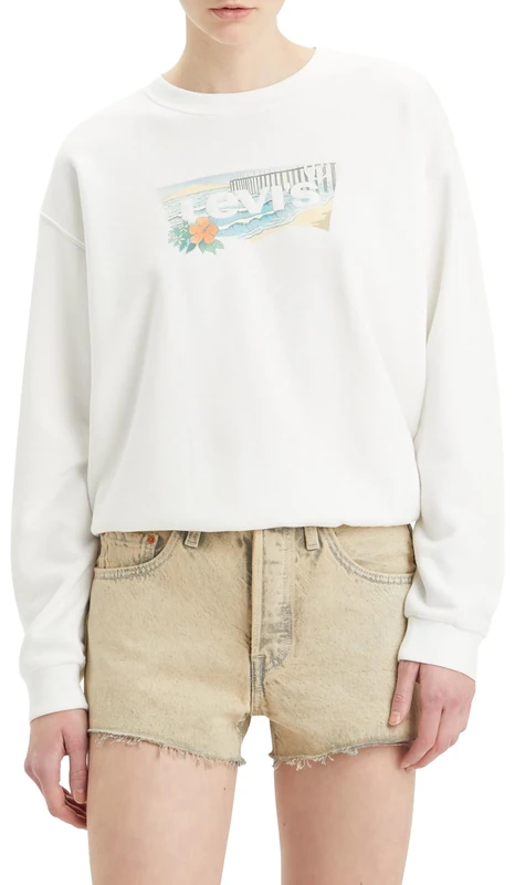 Levi's Women's Everyday Crew Sweatshirt, By The Beach Bw Bright White, XL