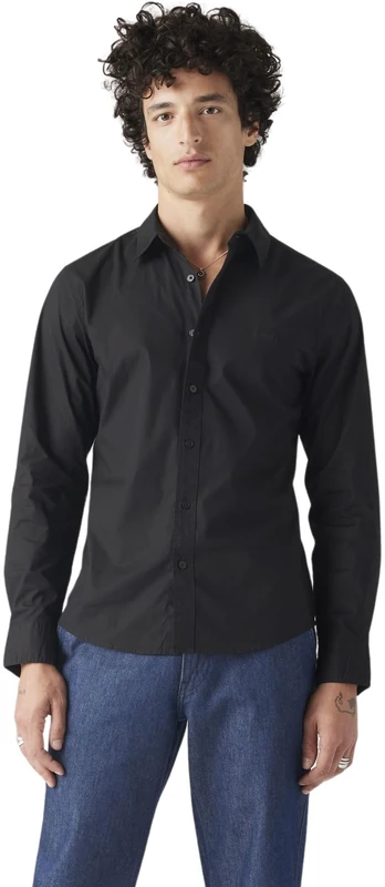 Levi's Men's Long-Sleeved Battery Housemark Slim Shirt, Jet Black, XS