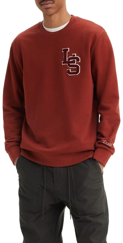 Levi's Men's Standard Graphic Crew Sweatshirt, Ls Letterman Fired Brick, L
