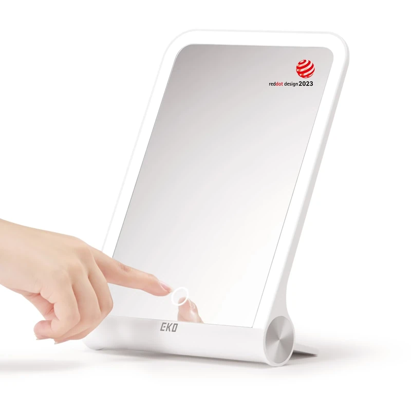 EKO iMira Foldable LED Mirror,Ultra Clear, Portable,Rechargeable Vanity Mirror with Adjustable Brightness,H26cm x W18cm x D4cm,White