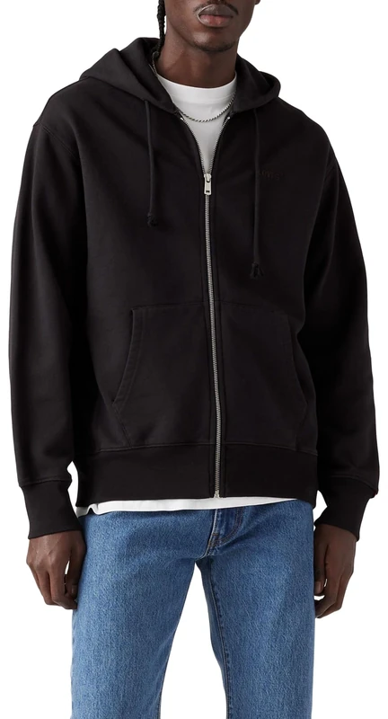 Levi's Men's Authentic Full Zip Sweatshirt, Black Agate Garment Dye F Black Agate, S