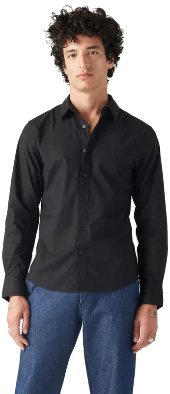 Levi's Men's Long-Sleeved Battery Housemark Slim Shirt, Jet Black, XL
