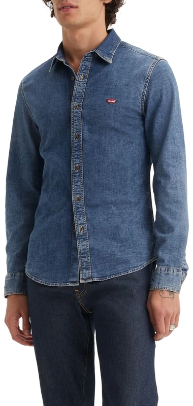 Levi's Men's Long-Sleeved Battery Housemark Slim Shirt, Trinity Medium Wash, L