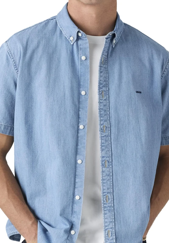 Levi's Men's Short-Sleeved Authentic Button Shirt, Eli Medium Blue Wash, XS