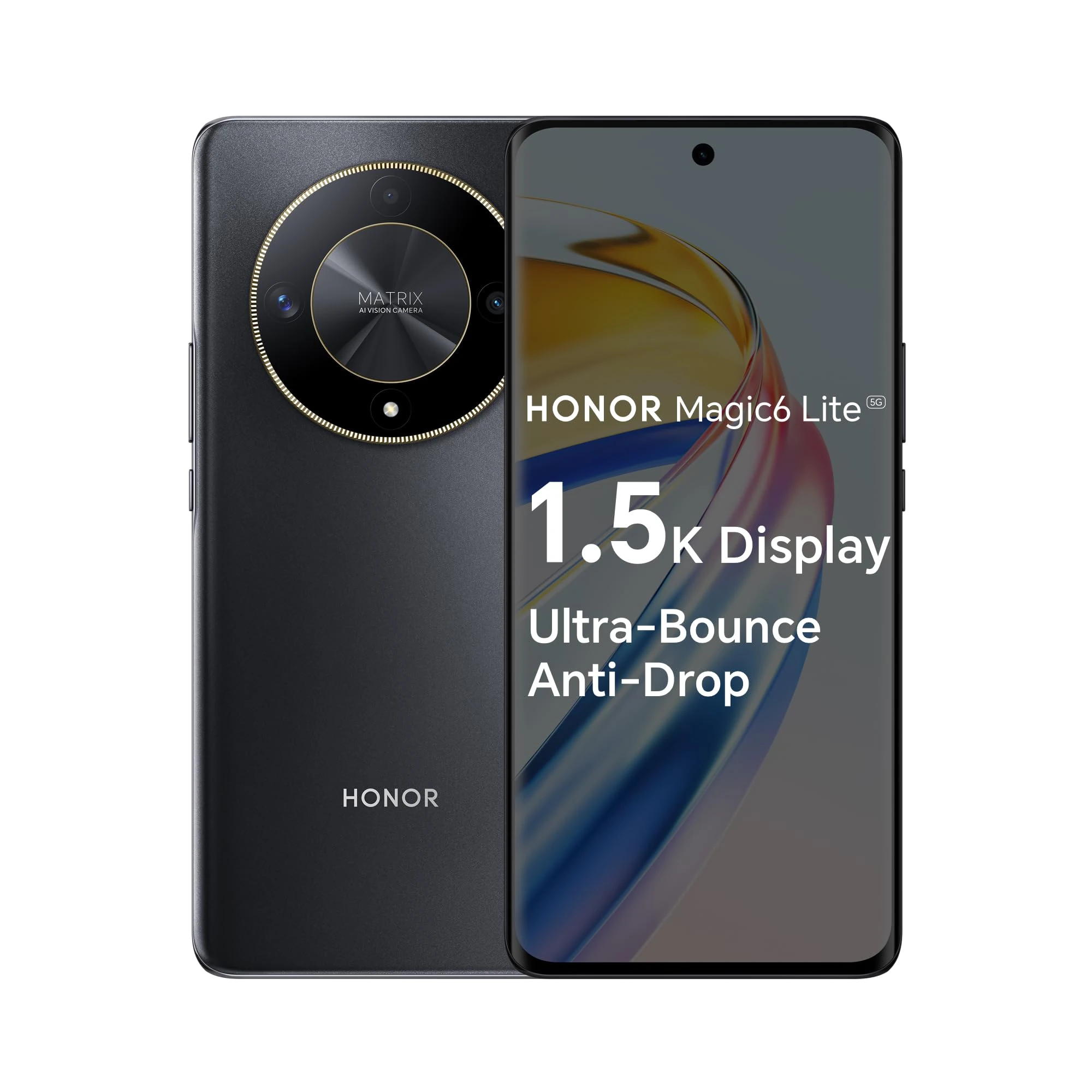 HONOR Magic6 Lite, Sim-Free Mobile Phones, 5G Smartphone, 8GB+256GB, 6,78” Anti-Drop 120Hz Display, 108MP Triple Rear Camera, 5300mAh Battery, Dual SIM, Android 13, Midnight Black
