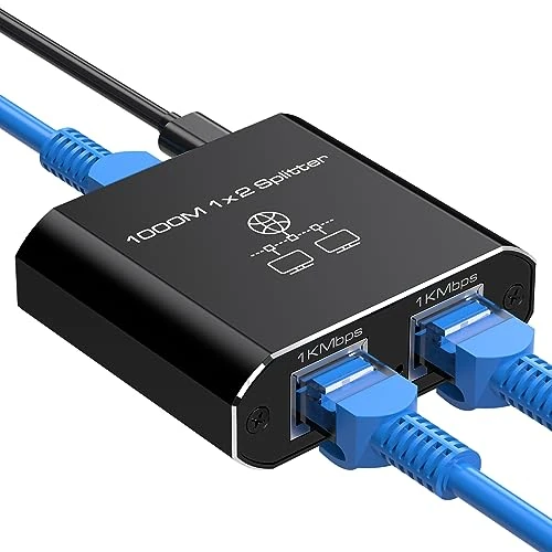 VEDINDUST 1-to-2 1000Mbps Ethernet Splitter - 2 RJ45 Switch USB-C