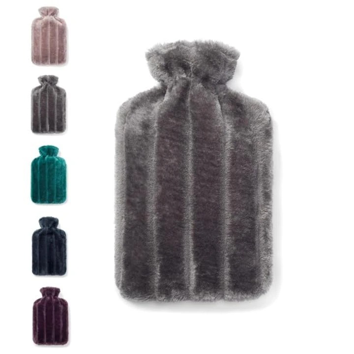 Brevian® 2 Litre Large Hot Water Bottle with Soft Luxury Faux Fur Cover UK (Dark Grey, Regular)