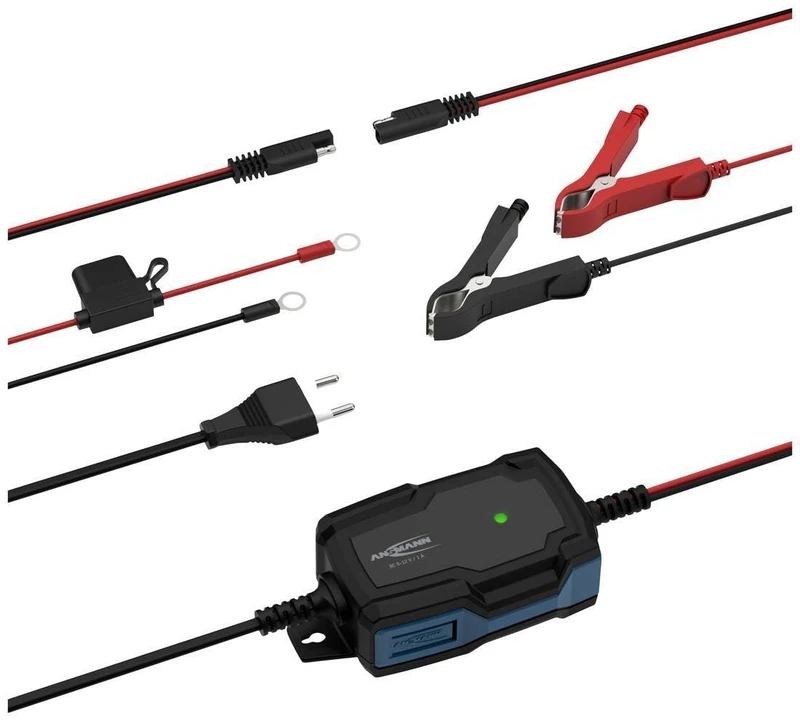 ANSMANN Intelligent 5-Stage Battery Charger 6V 12V / 1A with LED Display for Lead Acid Batteries for Car, Motorcycle and Van