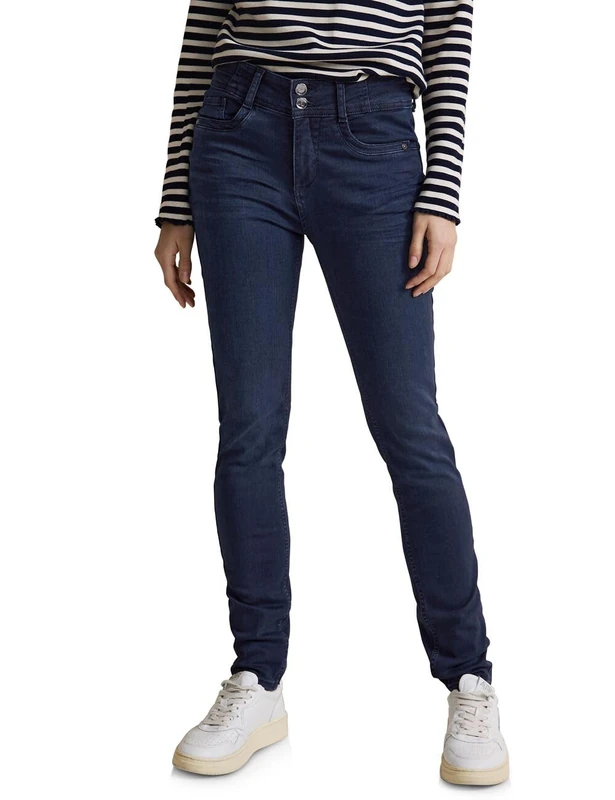 Street One Women's A377228 Slim and high Jeans, Dark Blue Soft Washed, 28W x 30L
