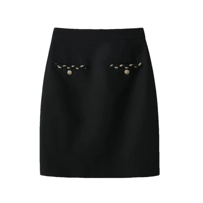 Women's Solid Vintage Mini Skirts Autumn Winter A-Line Short Skirts Office Lady Black M 165 72A