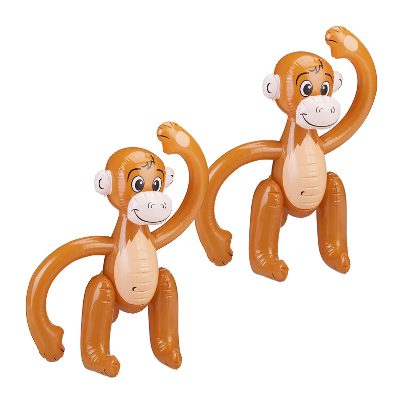 Relaxdays Set of 2 Inflatable Monkeys, Jungle Party Decoration, Birthday, Carnival, Swimming Pool, Floaty, Summer, Brown