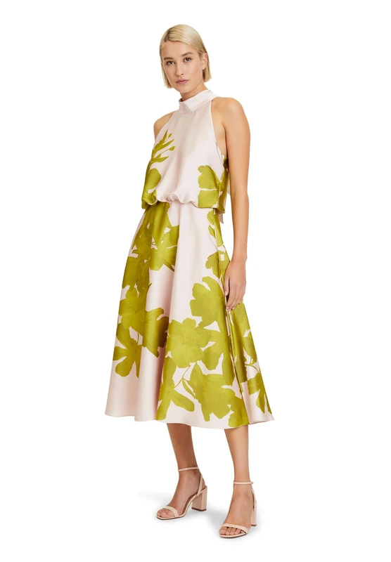 Vera Mont Women's Cocktail Dress with Stand-Up Collar, Green/Rose, 18