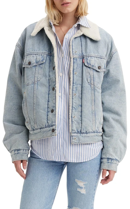 Levi's Women's 90S Sherpa Trucker Denim Jacket, Morning Sunlight, - Image 1