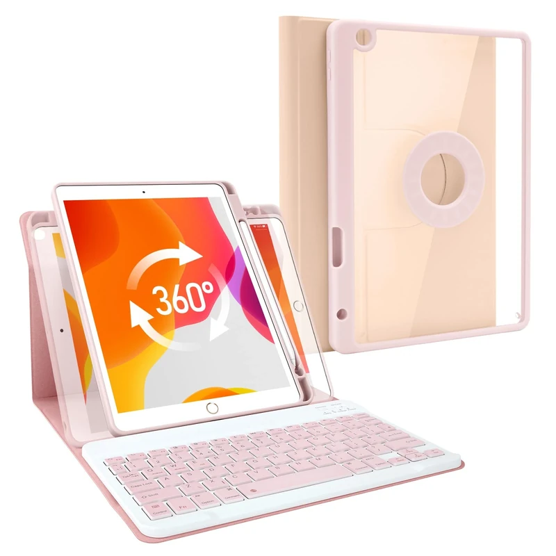 Lively Life Bluetooth Keyboard Case for iPad, Magnetic Detachable, Rotatable Slim Case with Pencil Holder - Pink