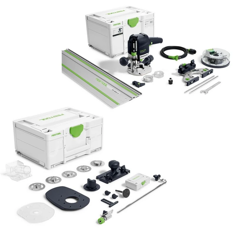 Festool router OF 1010 REBQ-FS-Set+Box (with side stop, light module, collet chuck, open-end wrench, plug it mains cable, accessory set, router box, guide rail), in Systainer