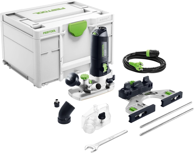 Festool MFK 700 EQ-Plus Modular Edge Router (with Side Stop, Collet Chuck, Open-end Wrench, Screwdriver, Suction Hood, Plug it Mains Cable), in systainer