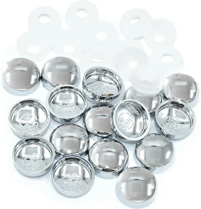 Chrome Dome Screw Cover Caps, Clip-On for 6g & 8g Mirror Screws, Decorative Cap Covers for No.6–8 Gauge, Pack of 100