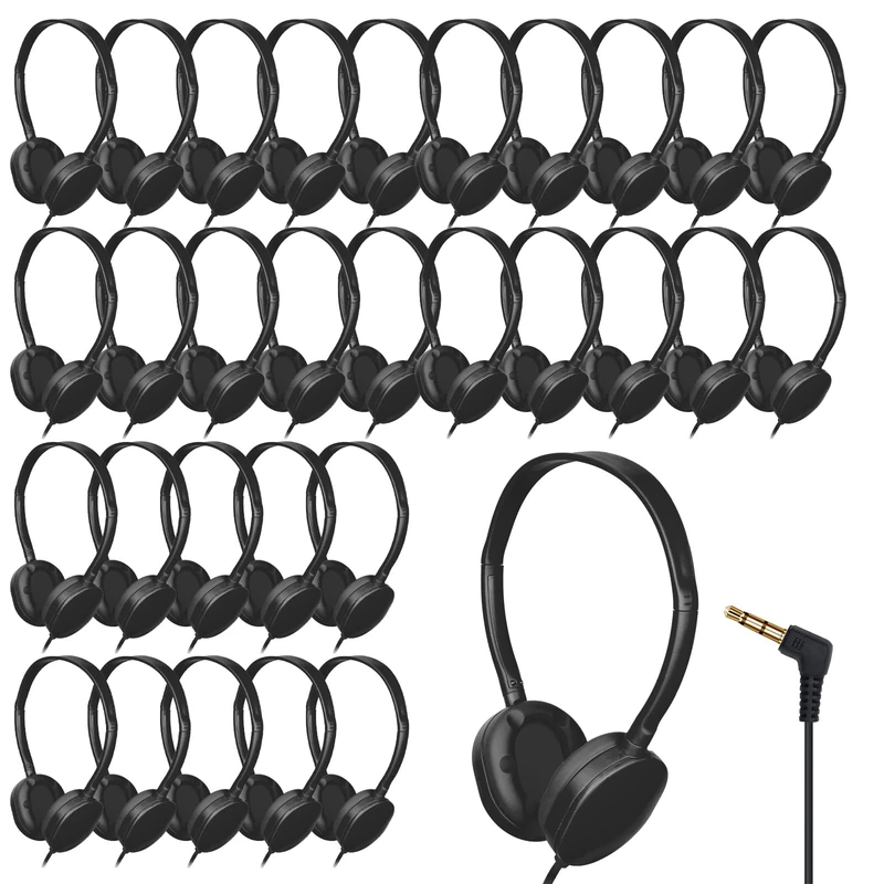 ZHENWAY Kids Headphones Bulk 30 Pack for Classroom School Library,Adjustable Wire Classroom Headphones with 3.5 mm Plug for Student, Kids, Adults, Travel(Black)