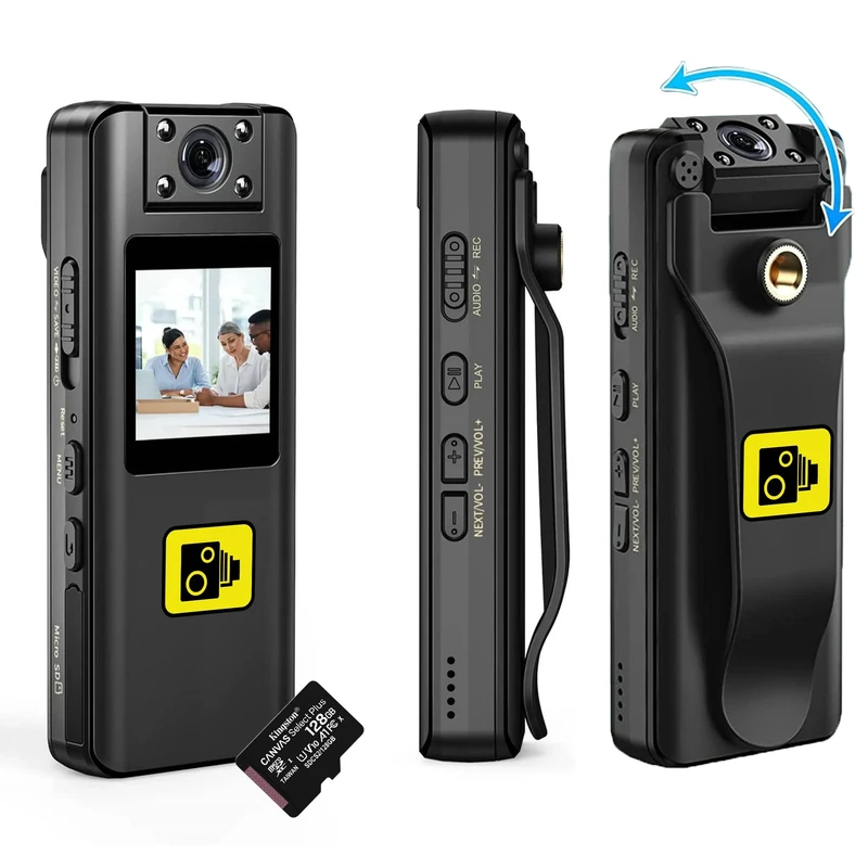 Recall Executive 128GB Personal Body Camera Mini Pen 1080P HD BodyCam with OLED Screen to Playback, 180° Rotatable Lens, Pocket Body Camera Dog Walking Running