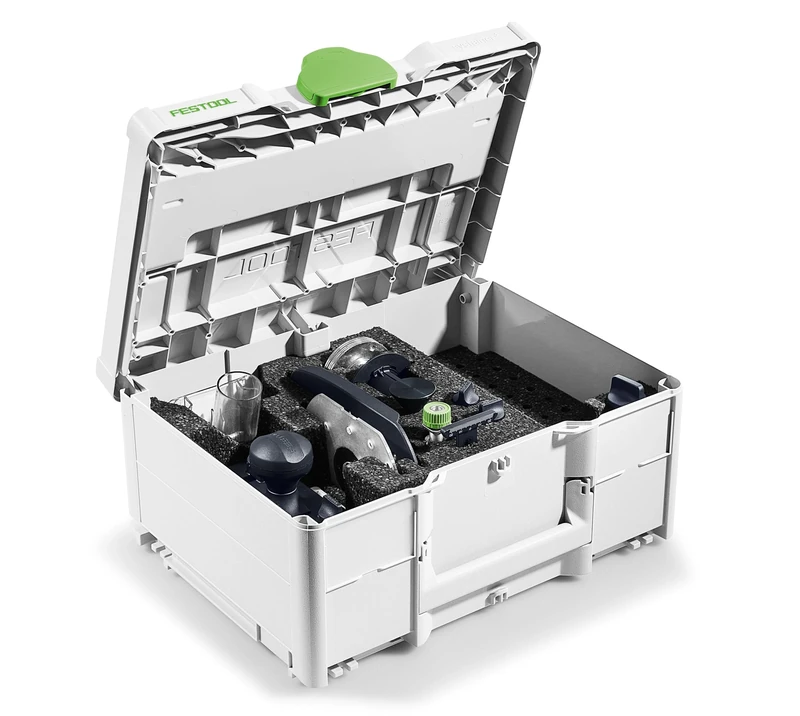 Festool Accessory Set ZS-of 1010 M (with Guide Rail Adapter, fine Adjustment, Support, Centering Arbor, Copying Rings, Sole Plate, Support, bar Compass, Extraction Hood, chip Catcher), in Systainer