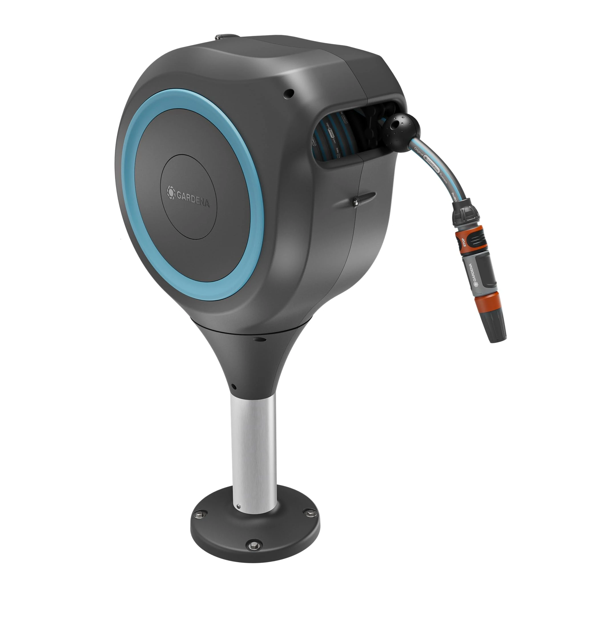 Gardena Patio Hose Box Rollup M: Weatherproof Box with roll-up Technology and 20m Hose, Irrigation of Medium-Sized Gardens with Patio, Automatic retraction, Turquoise (18615-20)