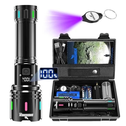 Shadowhawk LED Flashlight - 20000 Lumens, Rechargeable, Tactical, Waterproof for Emergencies & Camping
