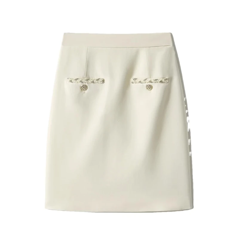 Women's Solid Vintage Mini Skirts Autumn Winter A-Line Short Skirts Office Lady White M 165 72A
