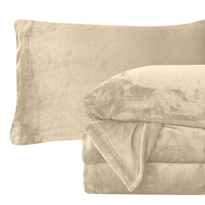 Elegant Comfort Luxuriously Soft 4-Piece Velvet Plush Flannel Sheet Set - Premium Quality - Cozy Warm, Anti-Static, Non Pilling Fuzzy Velvet Flannel Fleece Deep Pocket Sheet Set - Queen, Cream