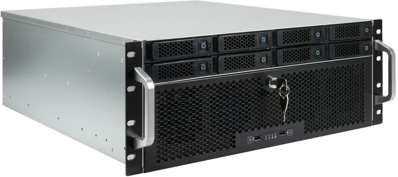 Inter-Tech Rack Mount 8 Hot-Swap Racks Storage Enclosure, 4U-4708, for Desktop, with 4x 80mm Fans and 2x SFF 6843 Ports