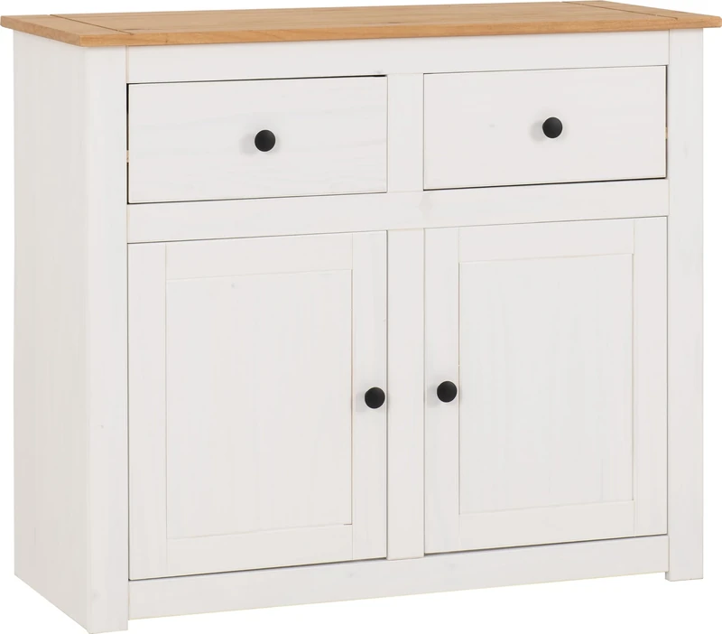 Seconique Panama 2 Door 2 Drawer Sideboard in White/Natural Wax