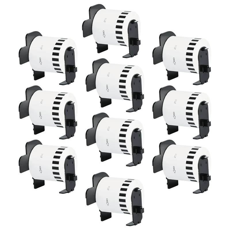 Double Dragon DK-22251 Continuous Labels Roll, 62mm(W) x 15.24m(L) | Red & Black Print on White | Compatible with Brother P-Touch QL-800, QL-810W, QL-820NWB | Comes with Holder (Pack of 10)