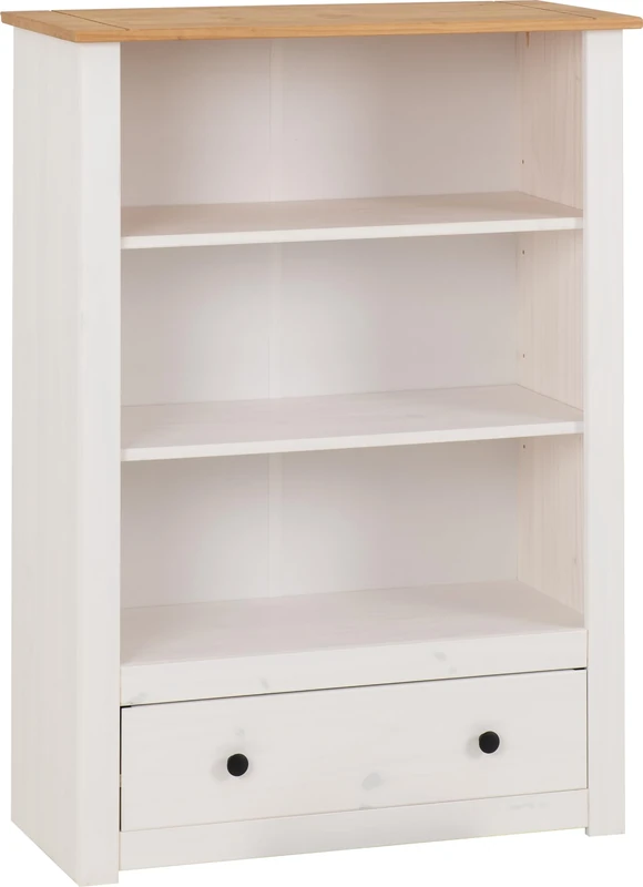 Seconique Panama 1 Drawer Bookcase in White/Natural Wax