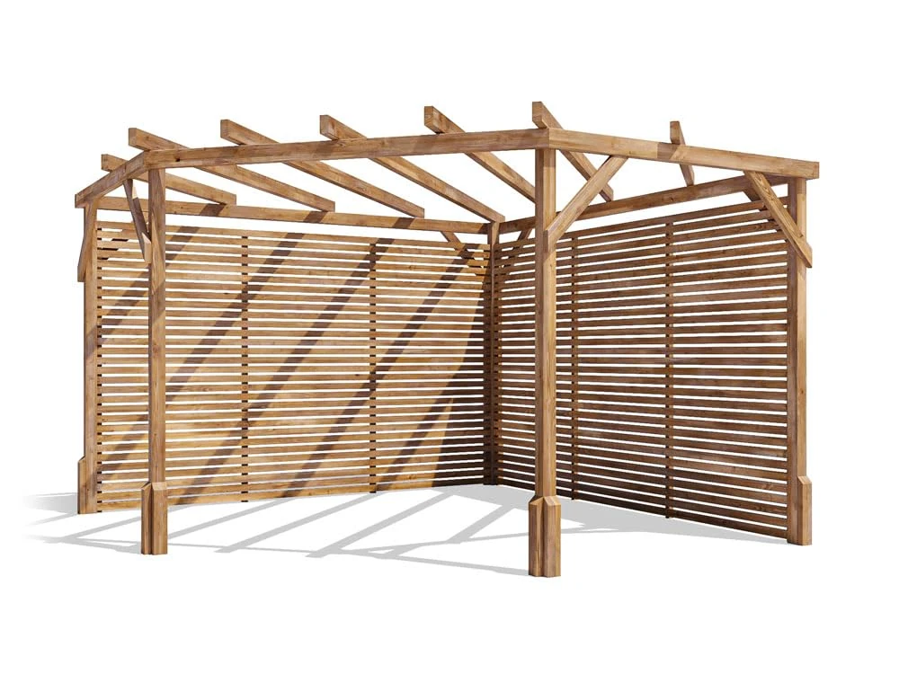 Dunster House Wooden Corner Pergola Kit 10' x 10' – DIY Garden Plant Frame with Slatted Walls Trellis Design, Outdoor Wooden Structure for Climbing Plants, Patio & Garden Decoration, Utopia Diamond