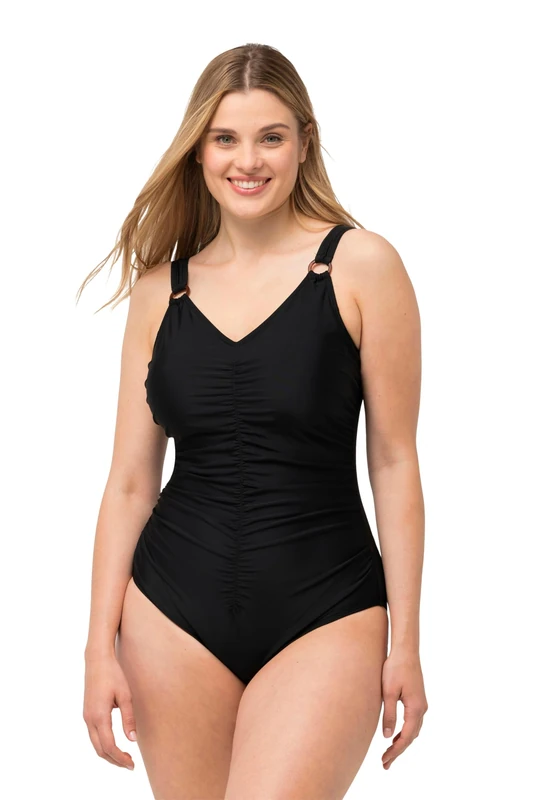 Ulla Popken Women's Wiebke Swimsuit with Front Opening One Piece, Black, 28 - Image 1