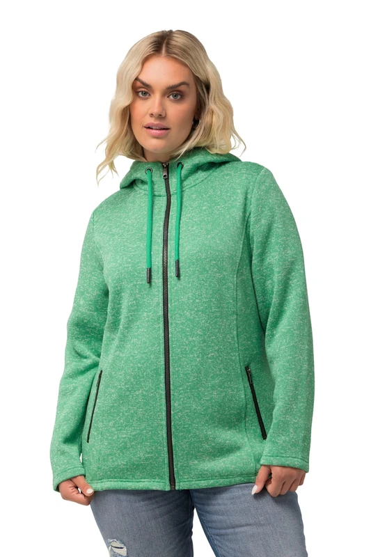 Ulla Popken Women's Strickfleece-Jacke, Kapuze, Reißverschlusstaschen Sweat Jackets, Grün, 42-44