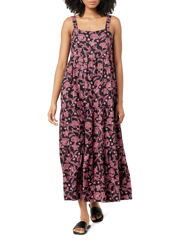 The Drop Women’s Britt Tiered Maxi Tent Dress, Black/Pink Paisley Print, XL