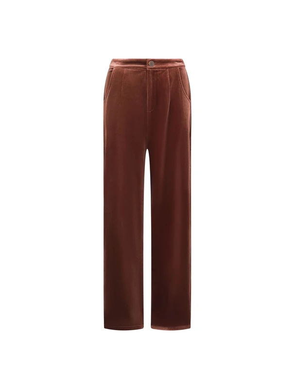 BALOU Women's Velvet Trousers - Chic and Comfortable Brown Wide-Leg Pants