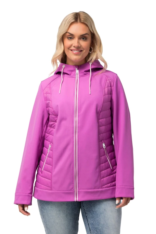 Ulla Popken Women's Size Hyprar Shoftshell Jacket with Quilting, Water-Repellent Jacket, purple, 46-48