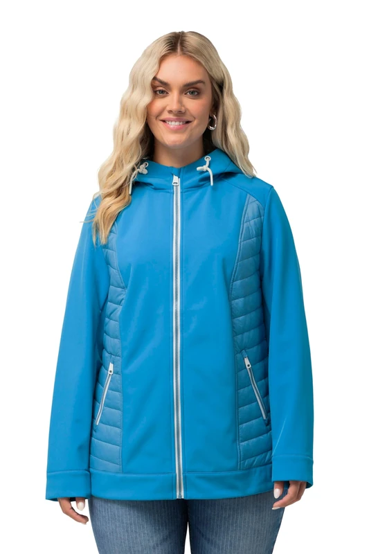 Ulla Popken Women's Size Hyprar Shoftshell Jacket with Quilting, Water-Repellent Jacket, blue, 50-52