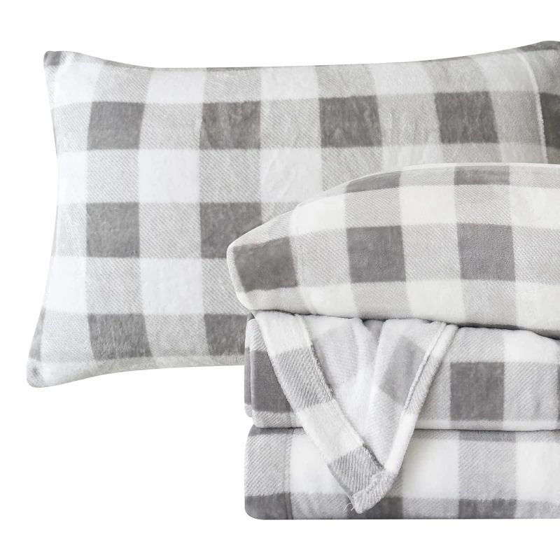Elegant Comfort Luxuriously Soft 4-Piece Velvet Plush Flannel Sheet Set - Premium Quality - Cozy Warm, Anti-Static, Non Pilling Fuzzy Velvet Flannel Fleece Deep Pocket Sheet Set - King, Buffalo Gray
