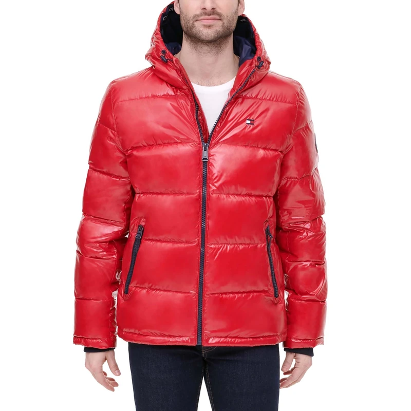 Tommy Hilfiger Men's Hooded Puffer Jacket, New Pearlized Red, S